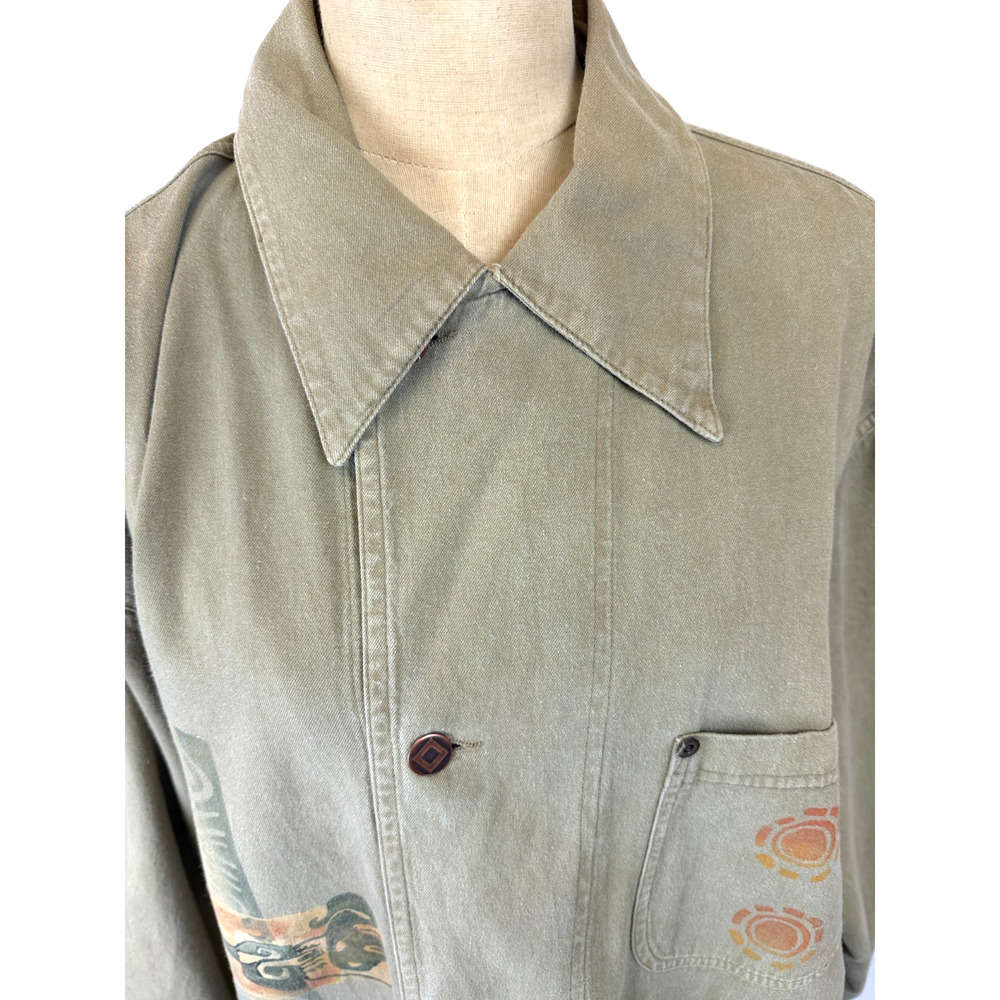 90's Vintage BLUE FISH Green Cotton Jacket MADE USA OS #0175 - Picture 6 of 16